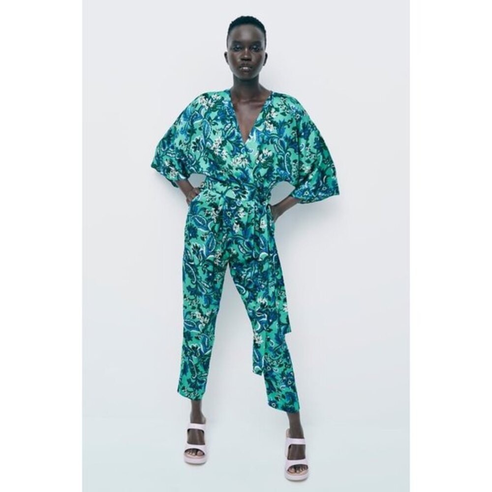 Zara Paisley Floral Print Tie Waist Pants Jumpsuit (NWT)